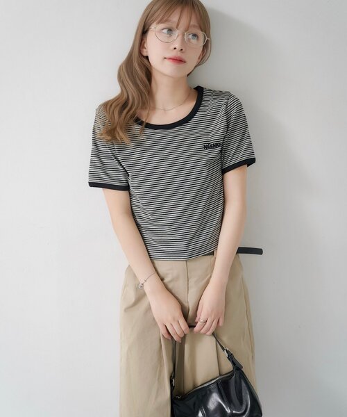 Kastane(カスタネ)の「ボーダー刺繍TEE(Tシャツ/カットソー・レディース・ブラック/ブルー/ブラウン・FREE)」の11枚目の写真