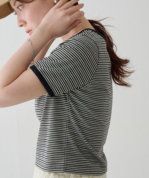 Kastane(カスタネ)の「ボーダー刺繍TEE(Tシャツ/カットソー・レディース・ブラック/ブルー/ブラウン・FREE)」の13枚目の写真