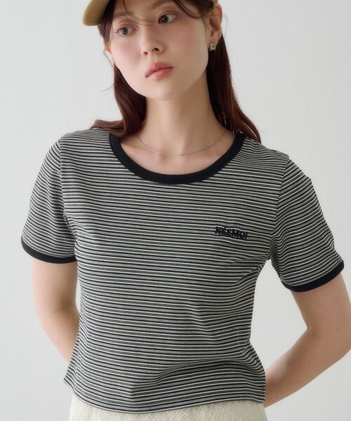 Kastane(カスタネ)の「ボーダー刺繍TEE(Tシャツ/カットソー・レディース・ブラック/ブルー/ブラウン・FREE)」の14枚目の写真