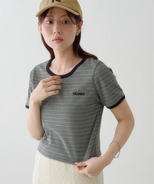 Kastane(カスタネ)の「ボーダー刺繍TEE(Tシャツ/カットソー・レディース・ブラック/ブルー/ブラウン・FREE)」の16枚目の写真