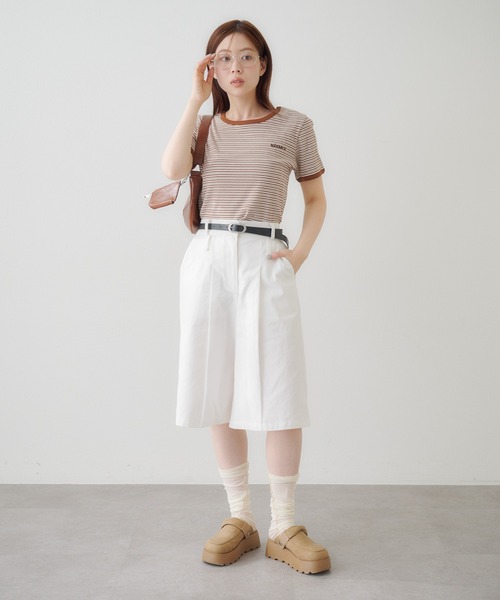 Kastane(カスタネ)の「ボーダー刺繍TEE(Tシャツ/カットソー・レディース・ブラック/ブルー/ブラウン・FREE)」の5枚目の写真