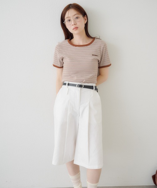 Kastane(カスタネ)の「ボーダー刺繍TEE(Tシャツ/カットソー・レディース・ブラック/ブルー/ブラウン・FREE)」の6枚目の写真