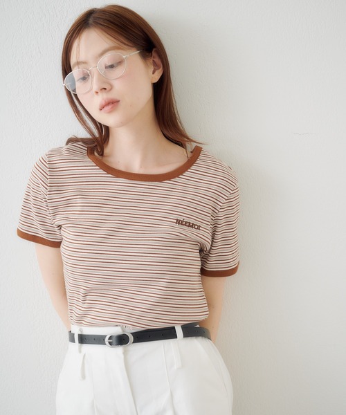 Kastane(カスタネ)の「ボーダー刺繍TEE(Tシャツ/カットソー・レディース・ブラック/ブルー/ブラウン・FREE)」の7枚目の写真