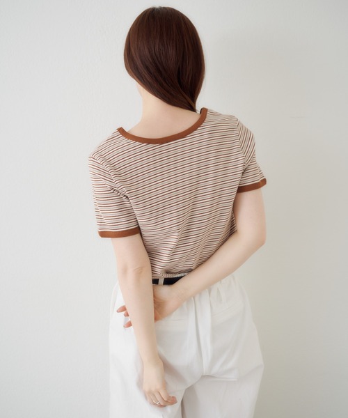 Kastane(カスタネ)の「ボーダー刺繍TEE(Tシャツ/カットソー・レディース・ブラック/ブルー/ブラウン・FREE)」の9枚目の写真