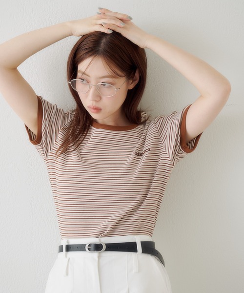 Kastane(カスタネ)の「ボーダー刺繍TEE(Tシャツ/カットソー・レディース・ブラック/ブルー/ブラウン・FREE)」の8枚目の写真