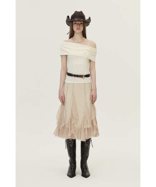 KUME（クメ）の「Pointelle Off Shoulder Top, Ivory（Tシャツ/カットソー・レディース・その他・SMALL/MEDIUM/LARGE）」の2枚目の写真