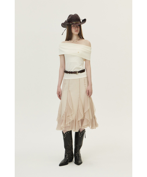 KUME（クメ）の「Pointelle Off Shoulder Top, Ivory（Tシャツ/カットソー・レディース・その他・SMALL/MEDIUM/LARGE）」の5枚目の写真