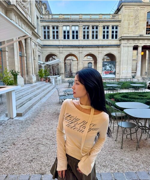LETERIE(レテリー)の「LETTERING OFF-SHOULDER TIE LONG SLEEVE_CHARCOAL(Tシャツ/カットソー・レディース・チャコールグレー・FREE)」の12枚目の写真