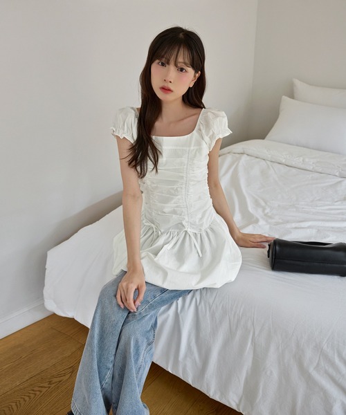 UNE MANSION(ユヌマンション)の「バルーンスカートシャーリングリボンレイヤードキャミソールワンピース(Tシャツ/カットソー・レディース・イエロー系その他/ホワイト/ブラック・FREE)」の18枚目の写真