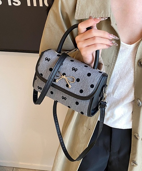 WESTSEA(ウエストシー)の「リボンモチーフ ドット柄 ミニショルダーバッグ / 2WAYハンドバッグ(ショルダーバッグ・レディース・ブラック/グレー・FREE)」の1枚目の写真