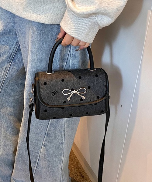 WESTSEA(ウエストシー)の「リボンモチーフ ドット柄 ミニショルダーバッグ / 2WAYハンドバッグ(ショルダーバッグ・レディース・ブラック/グレー・FREE)」の2枚目の写真