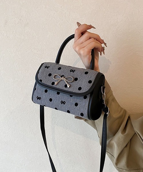 WESTSEA(ウエストシー)の「リボンモチーフ ドット柄 ミニショルダーバッグ / 2WAYハンドバッグ(ショルダーバッグ・レディース・ブラック/グレー・FREE)」の7枚目の写真
