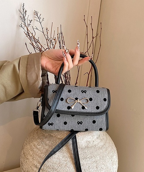 WESTSEA(ウエストシー)の「リボンモチーフ ドット柄 ミニショルダーバッグ / 2WAYハンドバッグ(ショルダーバッグ・レディース・ブラック/グレー・FREE)」の6枚目の写真