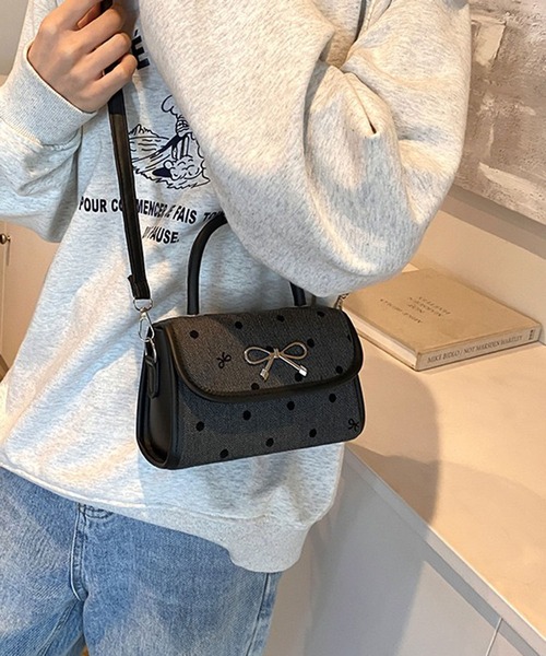 WESTSEA(ウエストシー)の「リボンモチーフ ドット柄 ミニショルダーバッグ / 2WAYハンドバッグ(ショルダーバッグ・レディース・ブラック/グレー・FREE)」の11枚目の写真
