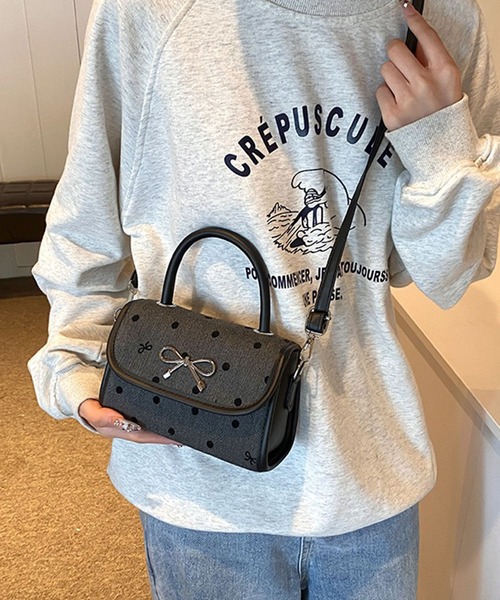 WESTSEA(ウエストシー)の「リボンモチーフ ドット柄 ミニショルダーバッグ / 2WAYハンドバッグ(ショルダーバッグ・レディース・ブラック/グレー・FREE)」の10枚目の写真