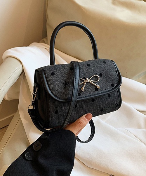 WESTSEA(ウエストシー)の「リボンモチーフ ドット柄 ミニショルダーバッグ / 2WAYハンドバッグ(ショルダーバッグ・レディース・ブラック/グレー・FREE)」の13枚目の写真