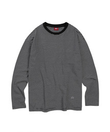 刺繍ストライプ長袖Tシャツ-FASK5103B03