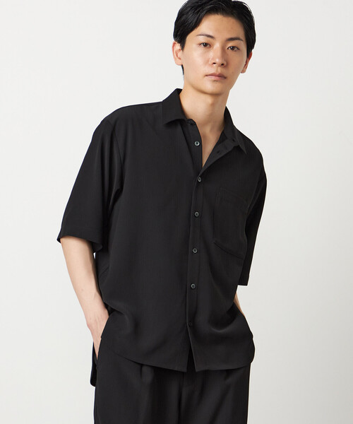 COMME CA ISM(コムサイズム)の「楊柳ポリエステル ショートポイントカラー リラックス半袖シャツ(シャツ/ブラウス・メンズ・ブラック/チャコール・LARGE/MEDIUM)」の7枚目の写真