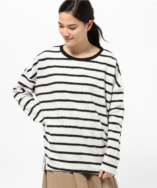 OUTLET(アウトレット)の「【Omekashi】ボーダー切替PO(Tシャツ/カットソー・レディース・オフホワイト/ブラック・FREE)」の2枚目の写真