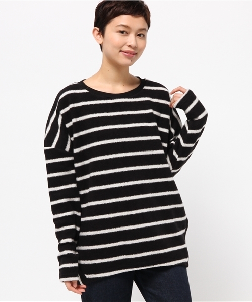 OUTLET(アウトレット)の「【Omekashi】ボーダー切替PO(Tシャツ/カットソー・レディース・オフホワイト/ブラック・FREE)」の1枚目の写真