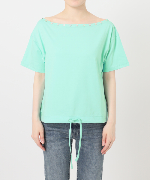 Oriens JOURNAL STANDARD（オリエンス ジャーナルスタンダード）の「ボタンオフショルダーTシャツ（Tシャツ/カットソー・レディース・パープル/ネイビー/モスグリーン・FREE）」の18枚目の写真
