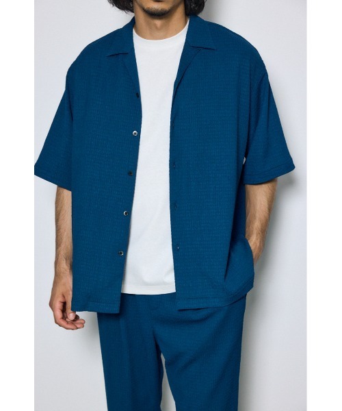 AZUL by moussy(アズールバイマウジー)の「【セットアップ対応】楊柳リラックス半袖シャツ 夏服 春服 秋服(シャツ/ブラウス・メンズ・ブラック/ブルー/グレー・LARGE/MEDIUM)」の3枚目の写真