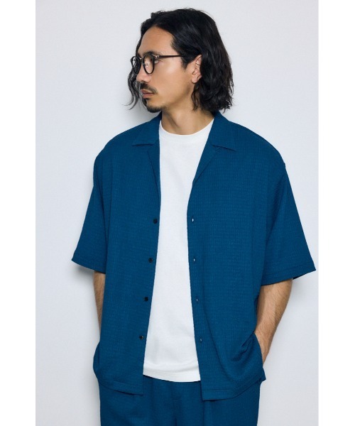 AZUL by moussy(アズールバイマウジー)の「【セットアップ対応】楊柳リラックス半袖シャツ 夏服 春服 秋服(シャツ/ブラウス・メンズ・ブラック/ブルー/グレー・LARGE/MEDIUM)」の15枚目の写真