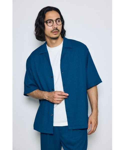 AZUL by moussy(アズールバイマウジー)の「【セットアップ対応】楊柳リラックス半袖シャツ 夏服 春服 秋服(シャツ/ブラウス・メンズ・ブラック/ブルー/グレー・LARGE/MEDIUM)」の16枚目の写真