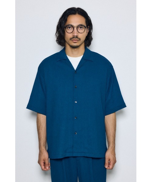 AZUL by moussy(アズールバイマウジー)の「【セットアップ対応】楊柳リラックス半袖シャツ 夏服 春服 秋服(シャツ/ブラウス・メンズ・ブラック/ブルー/グレー・LARGE/MEDIUM)」の6枚目の写真