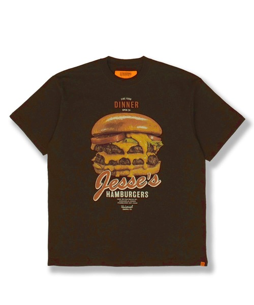 UNIVERSAL OVERALL（ユニバーサルオーバーオール）の「UNIVERSAL OVERALL HAMBURGER SS TEE（Tシャツ/カットソー・メンズ・ブラウン/ホワイト・L/M）」の4枚目の写真