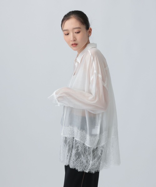 LEPSIM（レプシィム）の「レースドッキングシアーシャツ　774517（シャツ/ブラウス・レディース・ブラック/オフホワイト・FREE）」の21枚目の写真