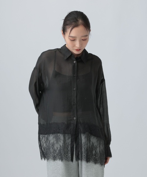 LEPSIM（レプシィム）の「レースドッキングシアーシャツ　774517（シャツ/ブラウス・レディース・ブラック/オフホワイト・FREE）」の12枚目の写真