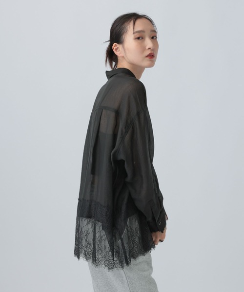 LEPSIM（レプシィム）の「レースドッキングシアーシャツ　774517（シャツ/ブラウス・レディース・ブラック/オフホワイト・FREE）」の14枚目の写真