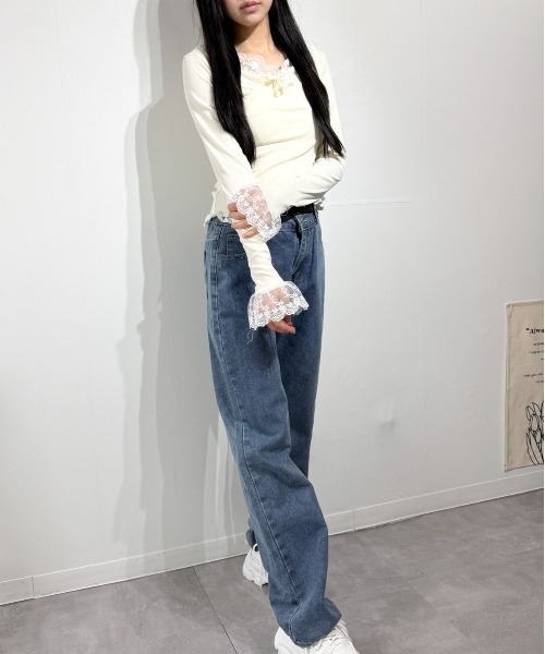 marcydorn(マーシードルン)の「レースフリルネック リブトップス シアー切替 フェミニンタイトカットソー(Tシャツ/カットソー・レディース・ブラック・S/M/L)」の21枚目の写真