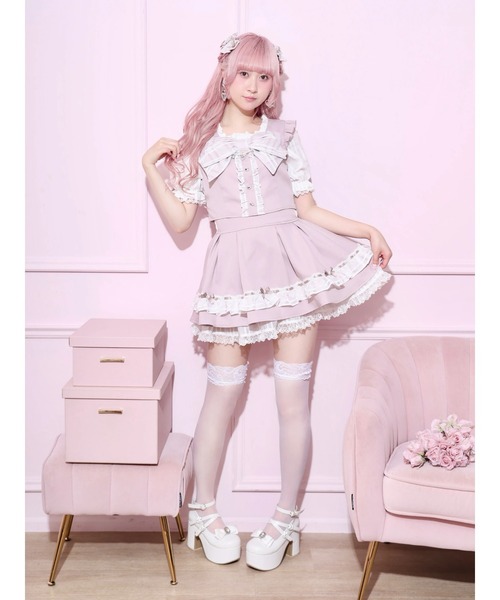 NOEMIE(ノエミー)の「チャーム付きシアーチェックビッグリボンセットアップ(ワンピース・レディース・ブラック/ピンク/サックスブルー・M)」の7枚目の写真