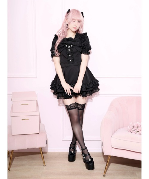 NOEMIE(ノエミー)の「チャーム付きシアーチェックビッグリボンセットアップ(ワンピース・レディース・ブラック/ピンク/サックスブルー・M)」の13枚目の写真