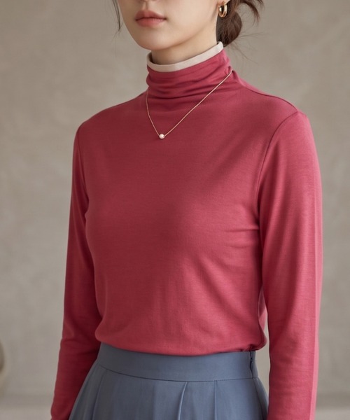Belta attrice（ベルタアトリーチェ）の「【秋新作】夢見るスムースコットン100ボトルネック長袖リバーシブルインナーカットソー/薄手 2重仕立て  秋冬（Tシャツ/カットソー・レディース・ターコイズブルー/グレー/ローズ/チャコールアッシュ/ダークパープル/ライトグリーン/ブラック/ダークネイビー・FREE）」の8枚目の写真