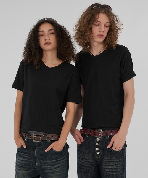 ASSORT SLAB CROPPED COMPACT V NECK T/アソートスラブクロップド