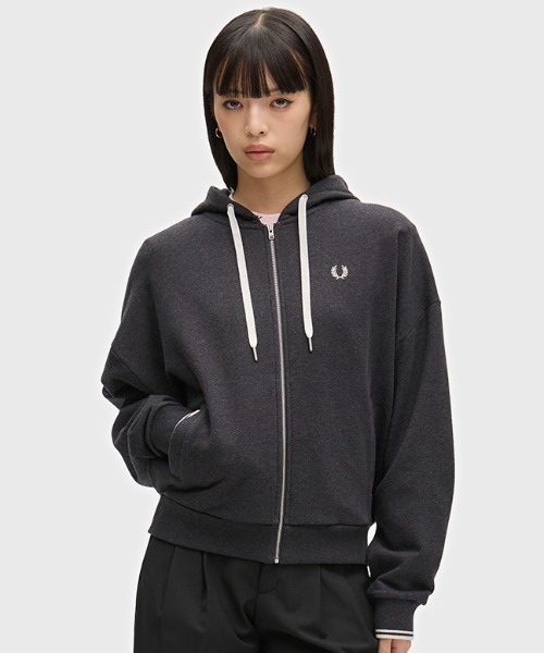 FRED PERRY（フレッドペリー）の「Hooded Zip-Through Sweatshirt／フード付きジップスルースウェット（パーカー・レディース・プラム/チャコールグレー・12/10）」の2枚目の写真