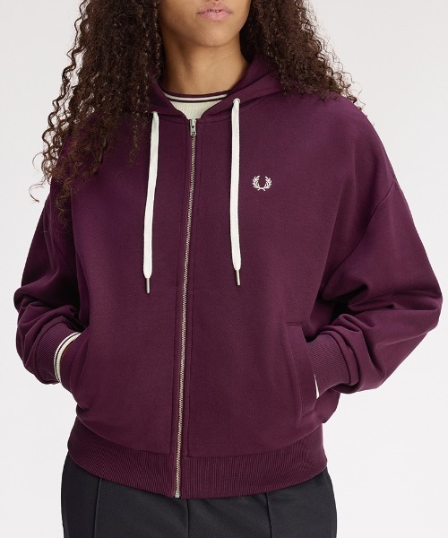 FRED PERRY（フレッドペリー）の「Hooded Zip-Through Sweatshirt／フード付きジップスルースウェット（パーカー・レディース・プラム/チャコールグレー・12/10）」の19枚目の写真