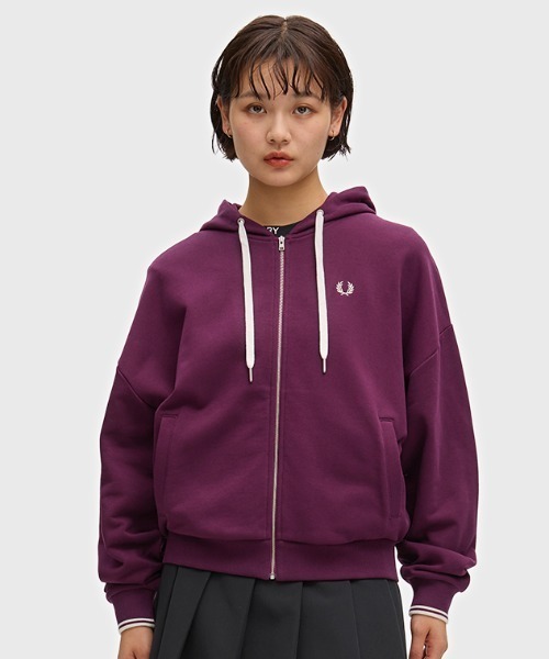 FRED PERRY（フレッドペリー）の「Hooded Zip-Through Sweatshirt／フード付きジップスルースウェット（パーカー・レディース・プラム/チャコールグレー・12/10）」の15枚目の写真
