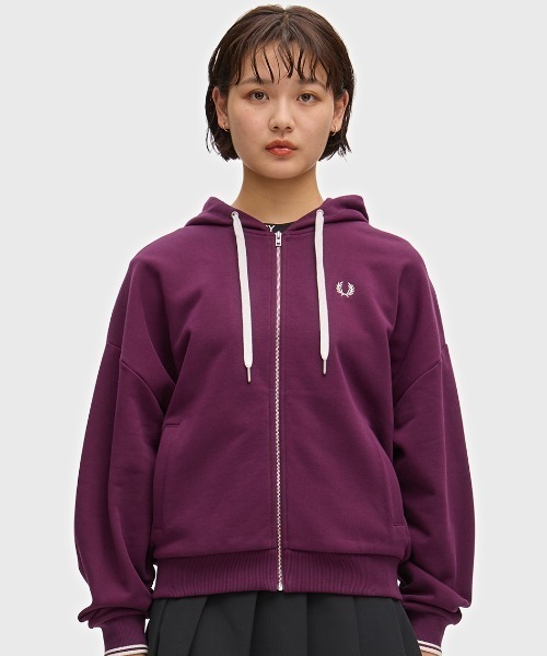 FRED PERRY（フレッドペリー）の「Hooded Zip-Through Sweatshirt／フード付きジップスルースウェット（パーカー・レディース・プラム/チャコールグレー・12/10）」の17枚目の写真