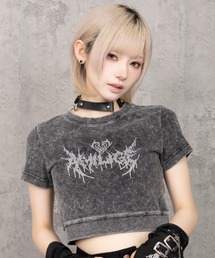 ケミカル加工ハートコウモリラインストーンチビTシャツ