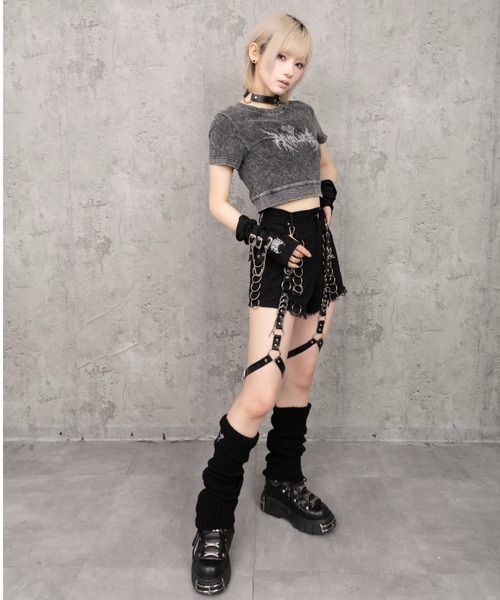 Amilige(アミリージュ)の「ケミカル加工ハートコウモリラインストーンチビTシャツ(Tシャツ/カットソー・レディース・ブラック・FREE)」の7枚目の写真