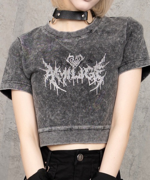Amilige(アミリージュ)の「ケミカル加工ハートコウモリラインストーンチビTシャツ(Tシャツ/カットソー・レディース・ブラック・FREE)」の11枚目の写真