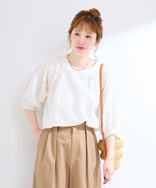 B.C STOCK(ベーセーストック)の「手洗い可 / サッカーボリュームブラウス(シャツ/ブラウス・レディース・スカイブルー/ブラック/ホワイト・FREE)」の15枚目の写真