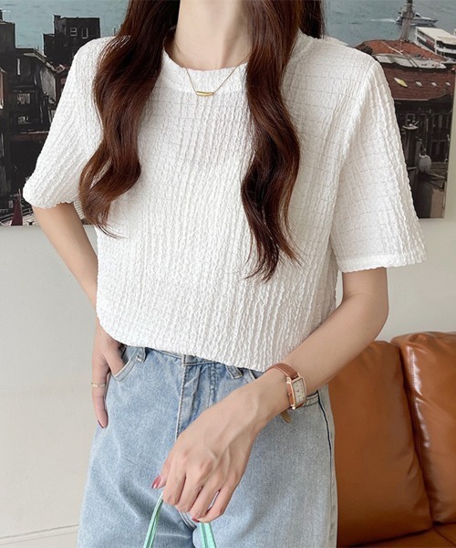 ONEP STAR(ワンピスター)の「ポコポコワッフル半袖プルオーバー(Tシャツ/カットソー・レディース・ブラック/ホワイト/カーキ/ブルー・MEDIUM/LARGE/X-LARGE)」の1枚目の写真