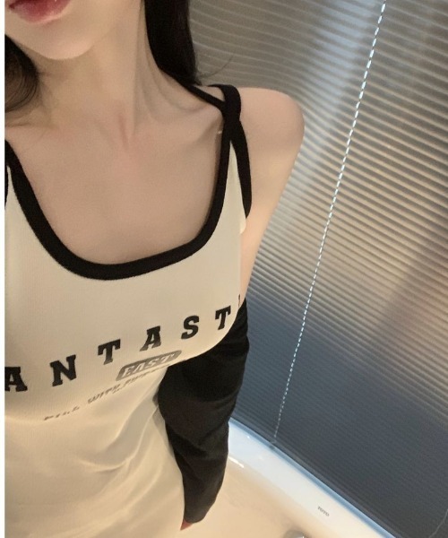 semuse(セミューズ)の「バイカラーロゴ入キャミタイトワンピース(ワンピース・レディース・ベージュ/ブラック/ホワイト・FREE)」の6枚目の写真