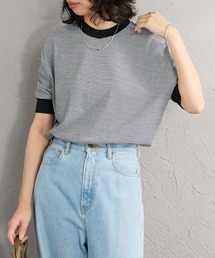 [MEYAME/メヤメ] 袖リブ ショートスリーブボーダーTシャツ