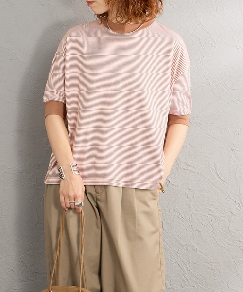 MEYAME（メヤメ）の「[MEYAME/メヤメ] 袖リブ ショートスリーブボーダーTシャツ（Tシャツ/カットソー・レディース・ブラウン/ブラック・F）」の14枚目の写真
